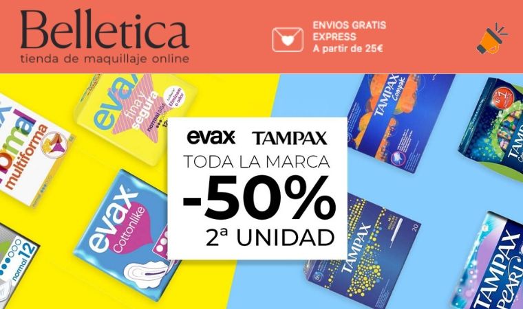 ¡AHORRO ESPECIAL! Tampax: 2ª unidad al 50% en toda la marca 2 ofertas tampx belletica SuperChollos