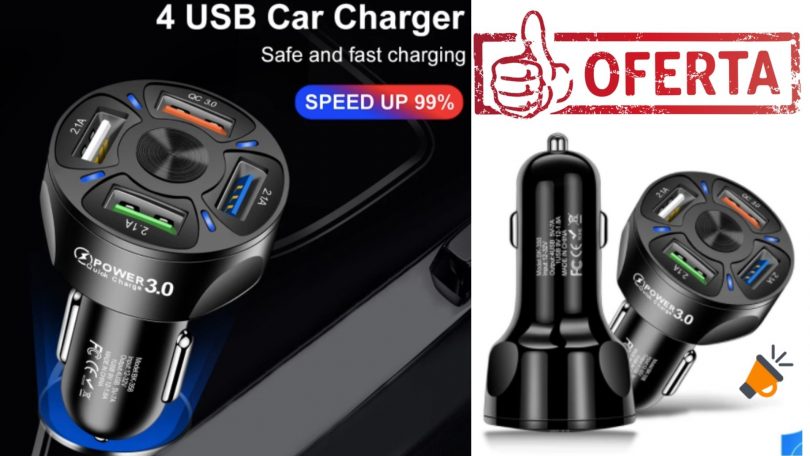 Cargador de coche AUFU con 4 USB con QC 3.0 por SOLO 2,55€ 1 oferta Cargador coche AUFU barato SuperChollos