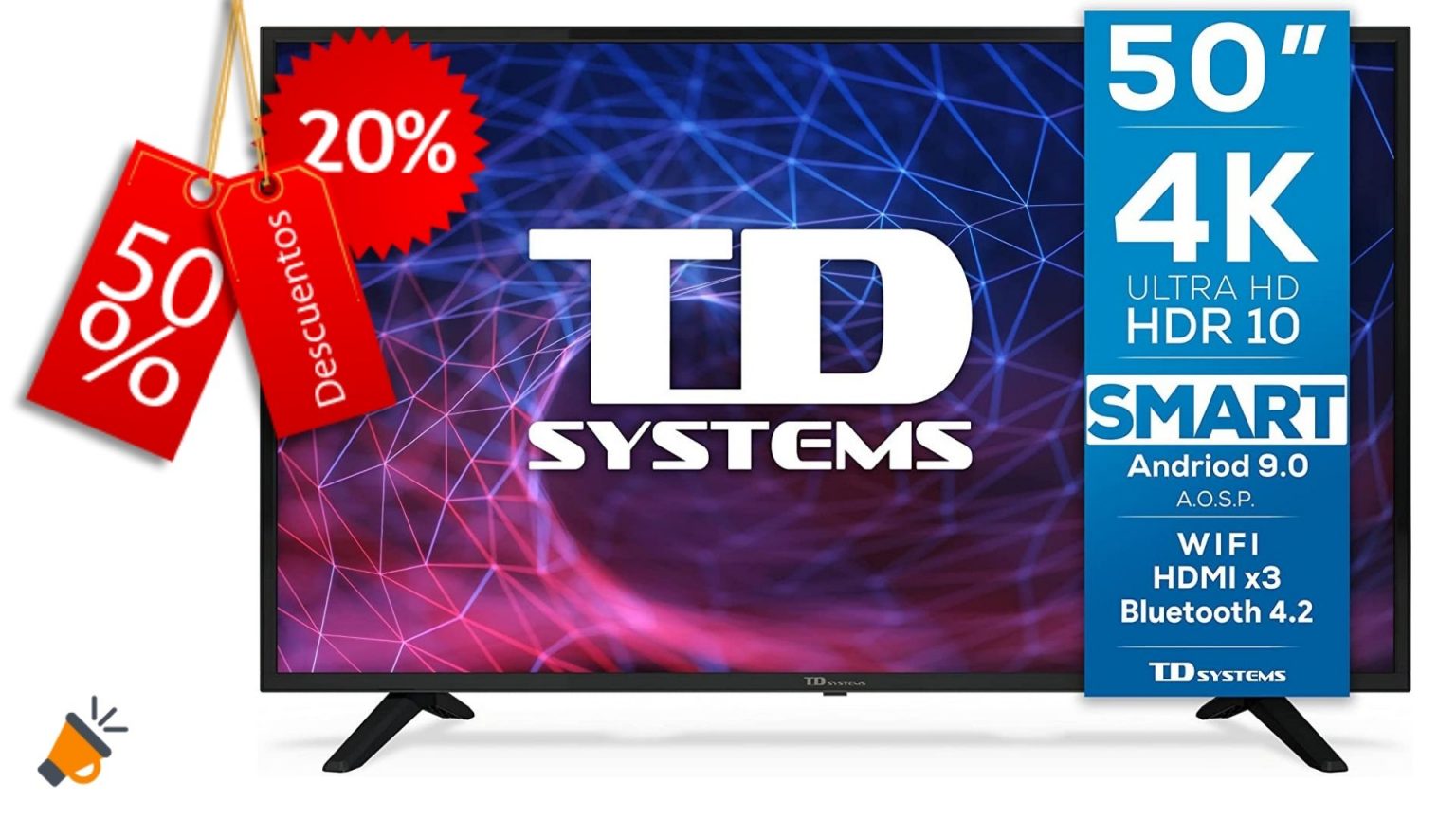 🔥🔥 ¡PRECIAZO! Smart TV TD Systems UHD 4K 50" Android por SOLO 199€