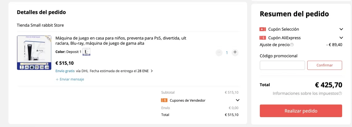 🔥🔥 ¡ÚLTIMAS 2 UNIDADES! PS5 por SOLO 425€ ¡Van a volar! 2 pago ps5 aliexpress oferta superchollos SuperChollos