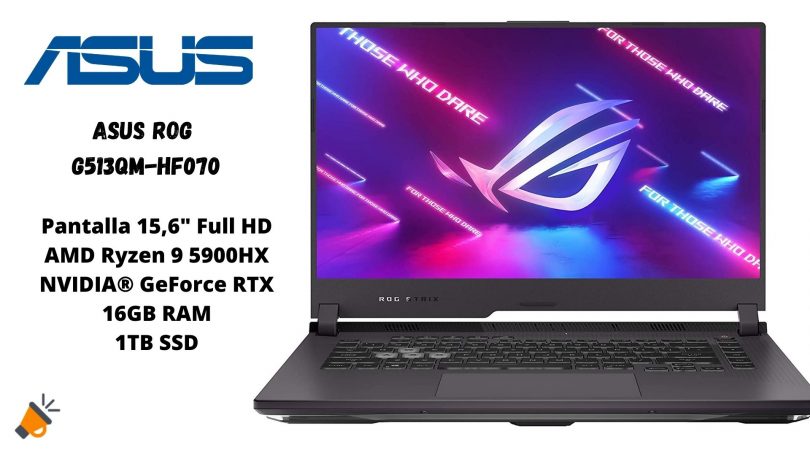 Asus ROG de 15,6″ (Ryzen 7, 16/1TB SSD, RTX 3060) por 400€ menos 1 OFERTA Asus ROG G513QM HF070 barato SuperChollos